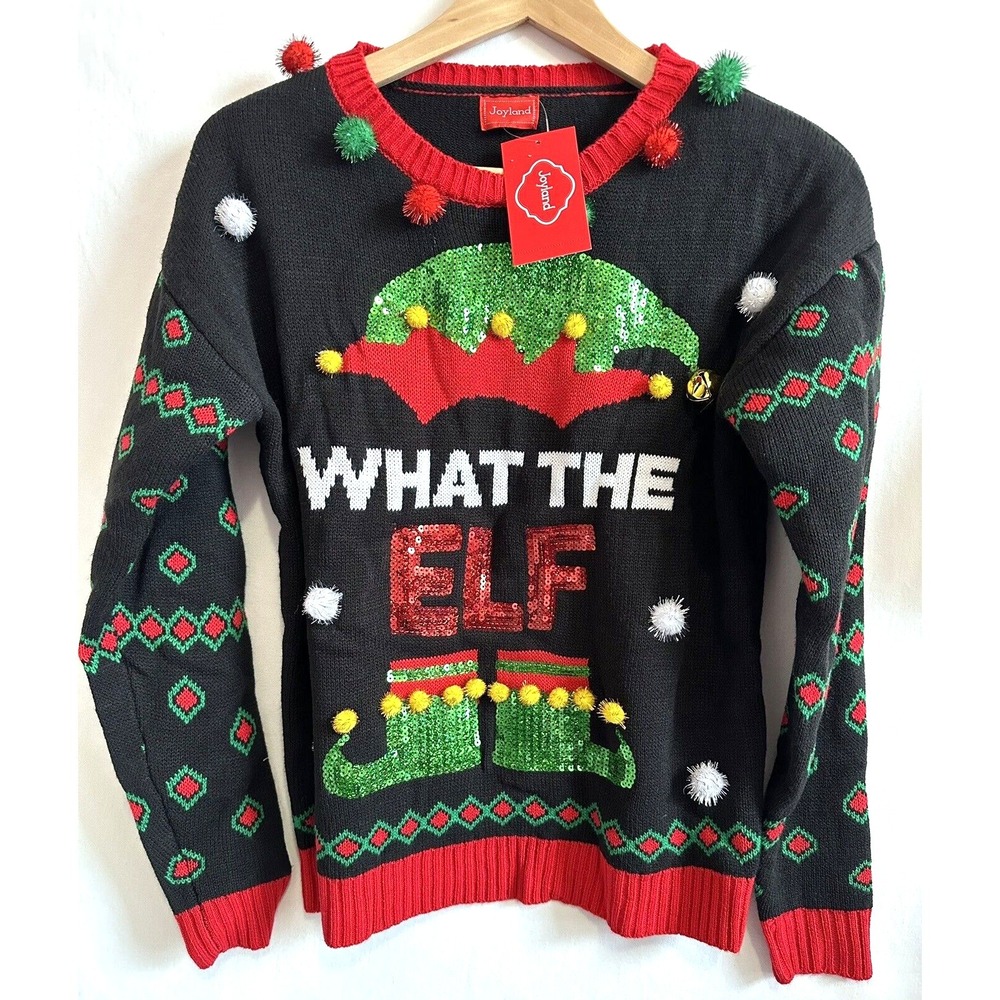 Joyland What The Elf Ugly Sweater Women's Size Small Fun Festive Sequins